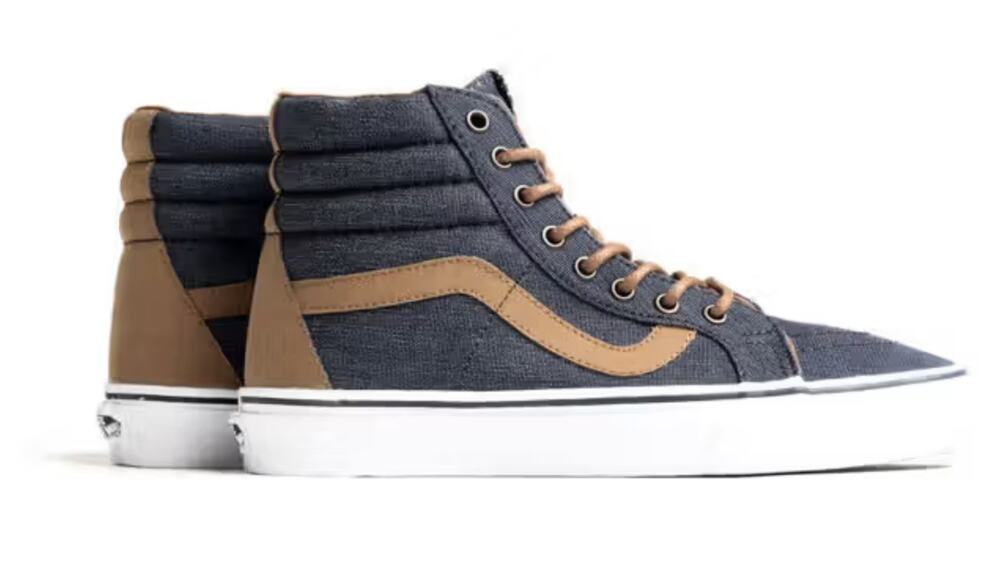 VANS SK8 Hi Reissue Top Skater Athletic Shoe Denim Blue Tan Lthr 8.5 Women 7 Men
